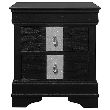 Glam 2-Drawer Nightstand with Metallic Silver Trim
